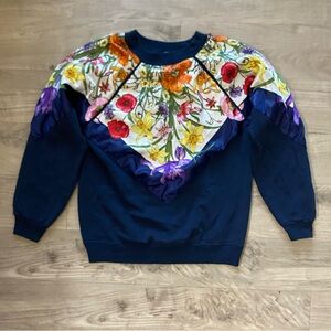 Hanes Vintage Floral Silk Handkerchief Crewneck Sz L 90s Ecletic Grannycore